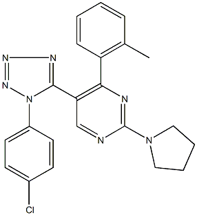 5-[1-(4-chlorophenyl)-1H-tetraazol-5-yl]-4-(2-methylphenyl)-2-(1-pyrrolidinyl)pyrimidine Struktur