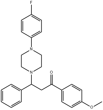 3-[4-(4-fluorophenyl)-1-piperazinyl]-1-(4-methoxyphenyl)-3-phenyl-1-propanone Struktur