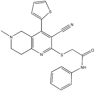 2-{[3-cyano-6-methyl-4-(2-thienyl)-5,6,7,8-tetrahydro[1,6]naphthyridin-2-yl]sulfanyl}-N-phenylacetamide Struktur