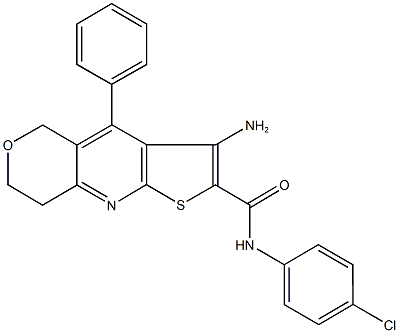 3-amino-N-(4-chlorophenyl)-4-phenyl-7,8-dihydro-5H-pyrano[4,3-b]thieno[3,2-e]pyridine-2-carboxamide Struktur