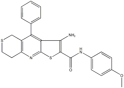 3-amino-N-(4-methoxyphenyl)-4-phenyl-7,8-dihydro-5H-thieno[2,3-b]thiopyrano[3,4-e]pyridine-2-carboxamide Struktur