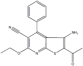 2-acetyl-3-amino-6-ethoxy-4-phenylthieno[2,3-b]pyridine-5-carbonitrile Struktur