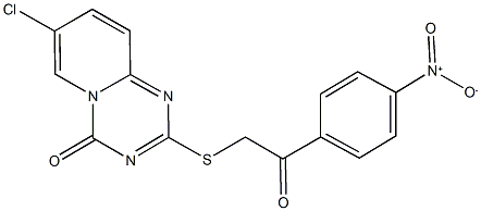 7-chloro-2-[(2-{4-nitrophenyl}-2-oxoethyl)sulfanyl]-4H-pyrido[1,2-a][1,3,5]triazin-4-one Struktur