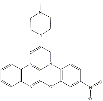 3-nitro-12-[2-(4-methyl-1-piperazinyl)-2-oxoethyl]-12H-quinoxalino[2,3-b][1,4]benzoxazine Struktur