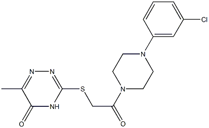 3-({2-[4-(3-chlorophenyl)-1-piperazinyl]-2-oxoethyl}sulfanyl)-6-methyl-1,2,4-triazin-5(4H)-one Struktur