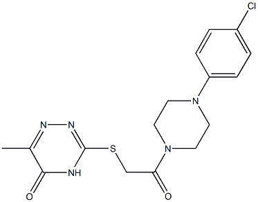 3-({2-[4-(4-chlorophenyl)-1-piperazinyl]-2-oxoethyl}sulfanyl)-6-methyl-1,2,4-triazin-5(4H)-one Struktur