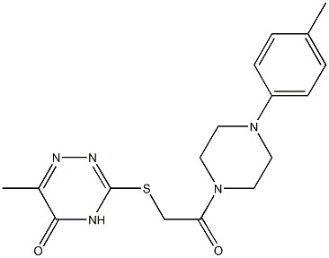 6-methyl-3-({2-[4-(4-methylphenyl)-1-piperazinyl]-2-oxoethyl}sulfanyl)-1,2,4-triazin-5(4H)-one Struktur