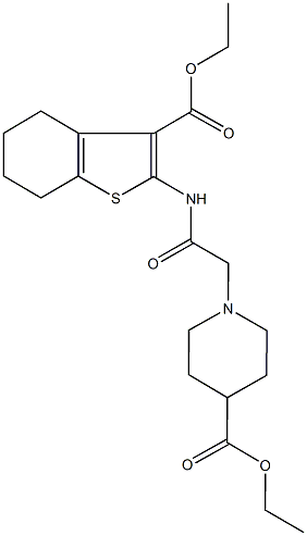 ethyl 1-(2-{[3-(ethoxycarbonyl)-4,5,6,7-tetrahydro-1-benzothien-2-yl]amino}-2-oxoethyl)-4-piperidinecarboxylate Struktur