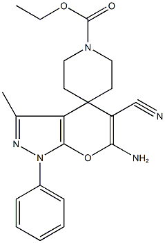 ethyl 6'-amino-5'-cyano-3'-methyl-1'-phenyl-1',4'-dihydrospiro(piperidine-4,4'-pyrano[2,3-c]pyrazole)-1-carboxylate Struktur