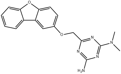 6-[(dibenzo[b,d]furan-2-yloxy)methyl]-N~2~,N~2~-dimethyl-1,3,5-triazine-2,4-diamine Struktur