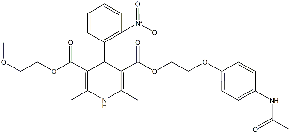 3-{2-[4-(acetylamino)phenoxy]ethyl} 5-(2-methoxyethyl) 4-{2-nitrophenyl}-2,6-dimethyl-1,4-dihydro-3,5-pyridinedicarboxylate Struktur