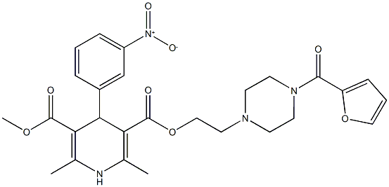 3-{2-[4-(2-furoyl)-1-piperazinyl]ethyl} 5-methyl 4-{3-nitrophenyl}-2,6-dimethyl-1,4-dihydro-3,5-pyridinedicarboxylate Struktur