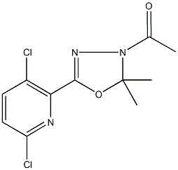 2-(4-acetyl-5,5-dimethyl-4,5-dihydro-1,3,4-oxadiazol-2-yl)-3,6-dichloropyridine Struktur