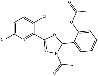 2-[3-acetyl-5-(3,6-dichloro-2-pyridinyl)-2,3-dihydro-1,3,4-oxadiazol-2-yl]phenyl acetate Struktur