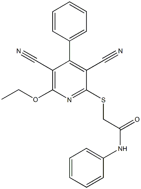 2-[(3,5-dicyano-6-ethoxy-4-phenyl-2-pyridinyl)sulfanyl]-N-phenylacetamide Struktur