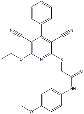 2-[(3,5-dicyano-6-ethoxy-4-phenyl-2-pyridinyl)sulfanyl]-N-(4-methoxyphenyl)acetamide Struktur