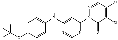 4,5-dichloro-2-{6-[4-(trifluoromethoxy)anilino]-4-pyrimidinyl}-3(2H)-pyridazinone Struktur