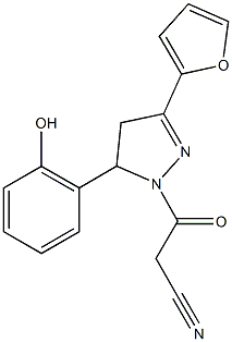 3-[3-(2-furyl)-5-(2-hydroxyphenyl)-4,5-dihydro-1H-pyrazol-1-yl]-3-oxopropanenitrile Struktur