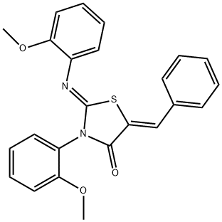 5-benzylidene-3-(2-methoxyphenyl)-2-[(2-methoxyphenyl)imino]-1,3-thiazolidin-4-one Struktur