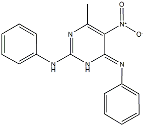 2-anilino-5-nitro-4-methyl-6-(phenylimino)-1,6-dihydropyrimidine Struktur