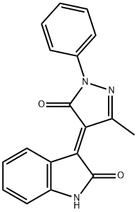 3-(3-methyl-5-oxo-1-phenyl-1,5-dihydro-4H-pyrazol-4-ylidene)-1,3-dihydro-2H-indol-2-one Struktur