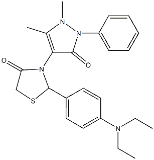 2-[4-(diethylamino)phenyl]-3-(1,5-dimethyl-3-oxo-2-phenyl-2,3-dihydro-1H-pyrazol-4-yl)-1,3-thiazolidin-4-one Struktur