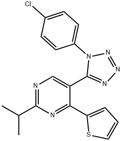 5-[1-(4-chlorophenyl)-1H-tetraazol-5-yl]-2-isopropyl-4-(2-thienyl)pyrimidine Struktur