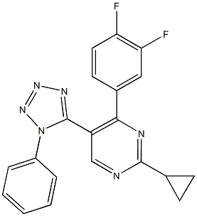 2-cyclopropyl-4-(3,4-difluorophenyl)-5-(1-phenyl-1H-tetraazol-5-yl)pyrimidine Struktur