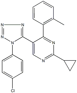 5-[1-(4-chlorophenyl)-1H-tetraazol-5-yl]-2-cyclopropyl-4-(2-methylphenyl)pyrimidine Struktur