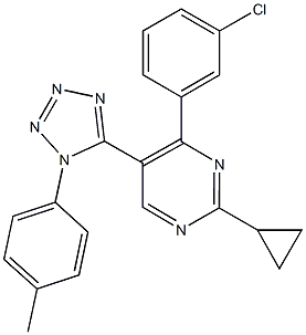 4-(3-chlorophenyl)-2-cyclopropyl-5-[1-(4-methylphenyl)-1H-tetraazol-5-yl]pyrimidine Struktur