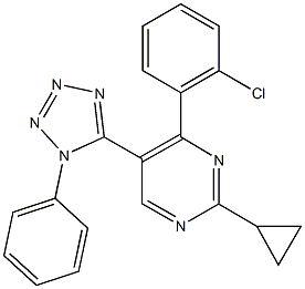 4-(2-chlorophenyl)-2-cyclopropyl-5-(1-phenyl-1H-tetraazol-5-yl)pyrimidine Struktur