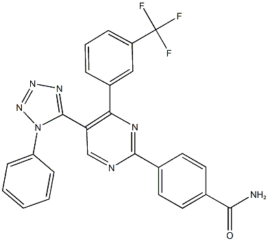 4-{5-(1-phenyl-1H-tetraazol-5-yl)-4-[3-(trifluoromethyl)phenyl]-2-pyrimidinyl}benzamide Struktur