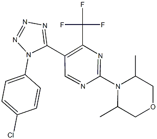 4-[5-[1-(4-chlorophenyl)-1H-tetraazol-5-yl]-4-(trifluoromethyl)-2-pyrimidinyl]-3,5-dimethylmorpholine Struktur