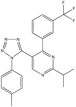 2-isopropyl-5-[1-(4-methylphenyl)-1H-tetraazol-5-yl]-4-[3-(trifluoromethyl)phenyl]pyrimidine Struktur