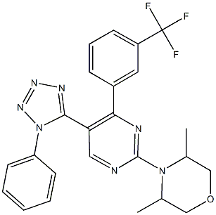 3,5-dimethyl-4-{5-(1-phenyl-1H-tetraazol-5-yl)-4-[3-(trifluoromethyl)phenyl]-2-pyrimidinyl}morpholine Struktur