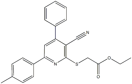 ethyl {[3-cyano-6-(4-methylphenyl)-4-phenyl-2-pyridinyl]sulfanyl}acetate Struktur