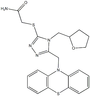 2-{[5-(10H-phenothiazin-10-ylmethyl)-4-(tetrahydro-2-furanylmethyl)-4H-1,2,4-triazol-3-yl]sulfanyl}acetamide Struktur