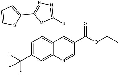 ethyl 4-{[5-(2-thienyl)-1,3,4-oxadiazol-2-yl]sulfanyl}-7-(trifluoromethyl)-3-quinolinecarboxylate Struktur