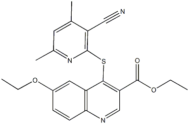 ethyl 4-[(3-cyano-4,6-dimethyl-2-pyridinyl)sulfanyl]-6-ethoxy-3-quinolinecarboxylate Struktur