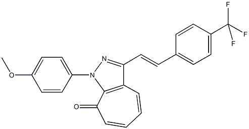 1-(4-methoxyphenyl)-3-{2-[4-(trifluoromethyl)phenyl]vinyl}cyclohepta[c]pyrazol-8(1H)-one Struktur