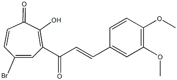 5-bromo-3-[3-(3,4-dimethoxyphenyl)acryloyl]-2-hydroxy-2,4,6-cycloheptatrien-1-one Struktur