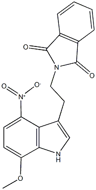 2-(2-{4-nitro-7-methoxy-1H-indol-3-yl}ethyl)-1H-isoindole-1,3(2H)-dione Struktur