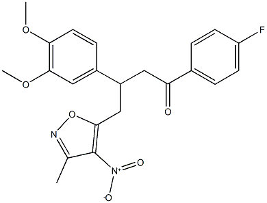 3-(3,4-dimethoxyphenyl)-1-(4-fluorophenyl)-4-{4-nitro-3-methyl-5-isoxazolyl}-1-butanone Struktur