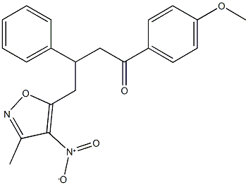 4-{4-nitro-3-methyl-5-isoxazolyl}-1-(4-methoxyphenyl)-3-phenyl-1-butanone Struktur