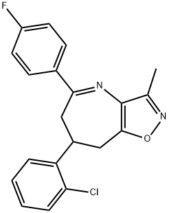 7-(2-chlorophenyl)-5-(4-fluorophenyl)-3-methyl-7,8-dihydro-6H-isoxazolo[4,5-b]azepine Struktur