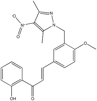 3-[3-({4-nitro-3,5-dimethyl-1H-pyrazol-1-yl}methyl)-4-methoxyphenyl]-1-(2-hydroxyphenyl)-2-propen-1-one Struktur