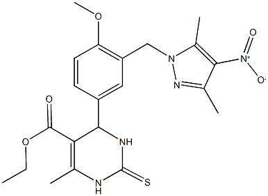 ethyl 4-[3-({4-nitro-3,5-dimethyl-1H-pyrazol-1-yl}methyl)-4-methoxyphenyl]-6-methyl-2-thioxo-1,2,3,4-tetrahydro-5-pyrimidinecarboxylate Struktur