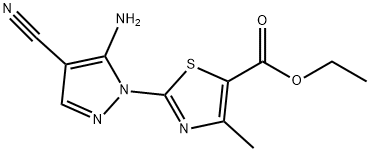 ethyl 2-(5-amino-4-cyano-1H-pyrazol-1-yl)-4-methyl-1,3-thiazole-5-carboxylate Struktur