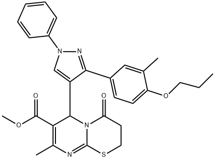 methyl 8-methyl-6-[3-(3-methyl-4-propoxyphenyl)-1-phenyl-1H-pyrazol-4-yl]-4-oxo-3,4-dihydro-2H,6H-pyrimido[2,1-b][1,3]thiazine-7-carboxylate Struktur