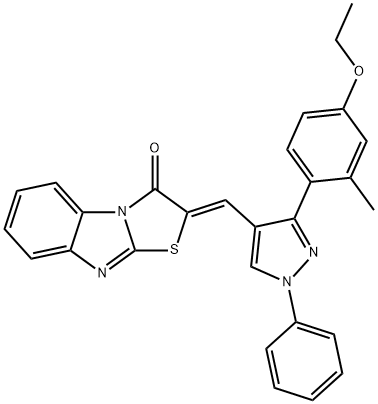 2-{[3-(4-ethoxy-2-methylphenyl)-1-phenyl-1H-pyrazol-4-yl]methylene}[1,3]thiazolo[3,2-a]benzimidazol-3(2H)-one Struktur